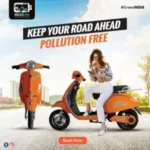 Eco-friendly scooter creative for Deja Vu promoting “Keep Your Road Ahead Pollution Free” under our sustainable branding project showcase.