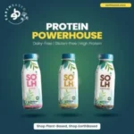 High-protein plant-based product creative for Earth Based, showcasing dairy-free and gluten-free nutrition in a modern wellness campaign.
